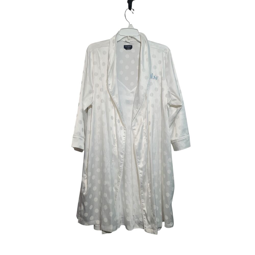 Kate Spade Mrs Bridal Robe & Nightgown Set White Polka Dot Large MISSING BELT